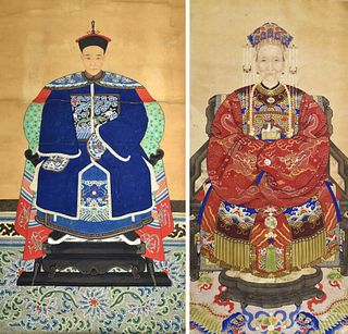 2 Chinese Ancestor Paintings, Qing