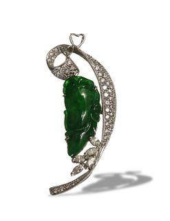 Jade Pendant with 18K White Gold and Diamond Setting