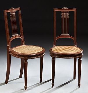 Pair of Louis XVI Style Carved Mahogany Side Chairs, 19th c