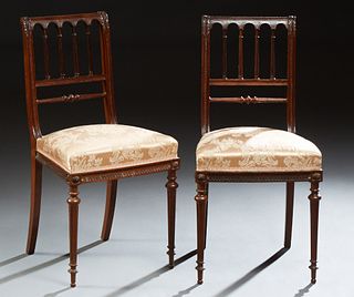 Pair of French Louis XVI Style Carved Walnut Side Chairs, 19th c