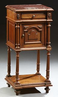 French Louis XVI Style Carved Mahogany Marble Top Nightstand, 20th c