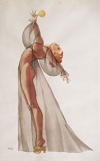 W. T. WALLS, Watercolor, Woman w/ Dandelion, 1940