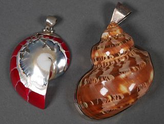 Two Contemporary Shell Pendants, Sterling
