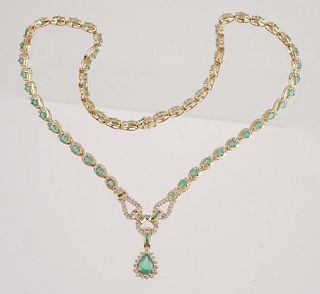 14k Gold EMERALD & Diamond Necklace