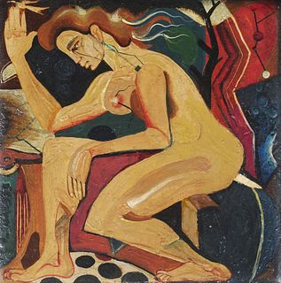 Early 20th Century, Oil on tile, Female nude
