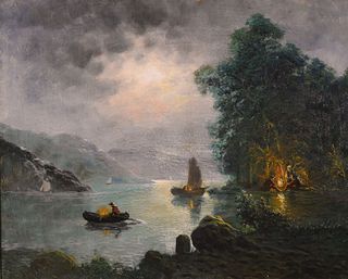 Lake Scene, Oil on Canvas, 19C