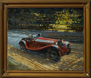Willem Heytman (Active 1950, Dutch), "1932 Alfa Romeo," 20th c., oil on canvas, signed lower left, presented in a gilt frame, H.- 15...