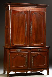 French Louis XV Style Carved Walnut Buffet a Deux Corps, early 19th c