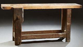 French Provincial Carved Pine Cabinet Maker's Workbench, 19th c