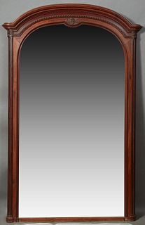 French Provincial Carved Mahogany Louis XVI Style Overmantel Mirror, c