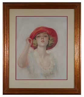 JOHN BRADSHAW CRANDELL, Pastel, Woman with Hat