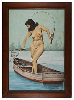 Old Florida Painting, Nude Woman Fishing