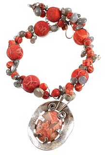 Navajo Sterling Silver & Coral Bead Necklace