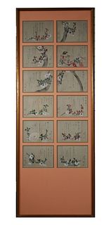 (12) Japanese Silk Painting Panels, Floral