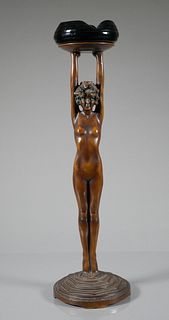 Art Deco NUDE Bronzed Ash Tray Stand 