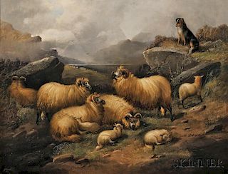 Alfred Morris (British, ac. 1853-1873)      Flock and Sheepdog