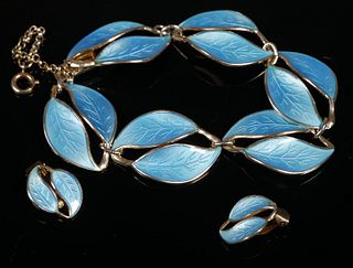 DAVID ANDERSEN Enamel Leaf Bracelet & Earrings