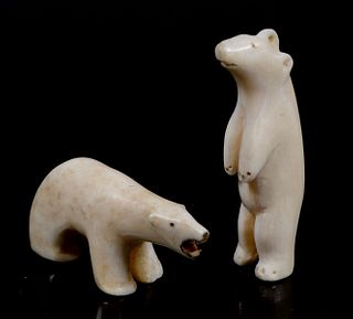 2 Inuit Carved Ivory Polar Bears