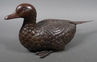 Vtg Japanese Bronze Duck Statue