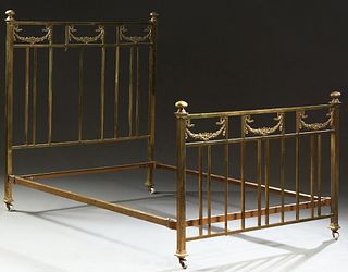 French Brass Louis XVI Style Double Brass Bed, 20th c
