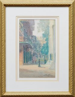 James Brittain (New Orleans), "Pirate's Alley," 20th c., watercolor, pencil signed lower right,