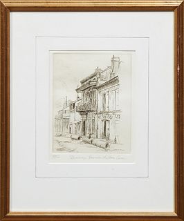 Robert Bledsoe Mayfield (1869-1934, New Orleans), "Drainage Invades the Vieux Carre," 20th c., etching, 85/100, signed in the plate,...
