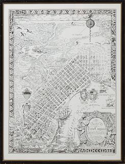 Nathaniel Cortland Curtis, "The Creole City of New Orleans," map, copyright 1930, presented in a gilt and ebonized frame, H.- 29 in....