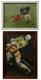 Robin De Armas (1942-2019, New Orleans), "Tulane Football," c. 1950, oil on board and oil on canvas, H.- 16 in., W.- 22 3/4 in., and...