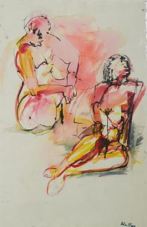 Helen Stein (1896-1964), "Abstract Nudes," 20th c., watercolor, signed lower right, shrink wrapped, H.- 40 3/4 in., W.- 26 in.
