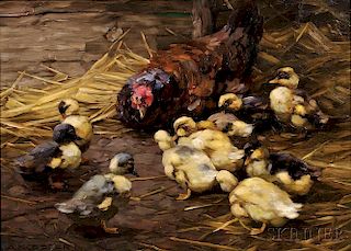 Alexander Max Koester (German, 1864-1932)      Ducklings with a Mother Hen