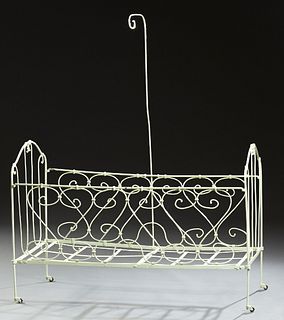 Polychromed Wrought Iron Folding Baby Crib, early 19th c