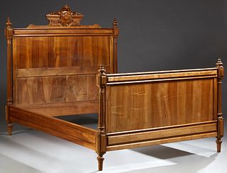 French Louis XVI Style Carved Walnut Double Bed, 20th c