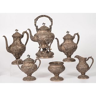 A Loring Andrews Repoussé Castle Pattern Silver Coffee and Tea Service