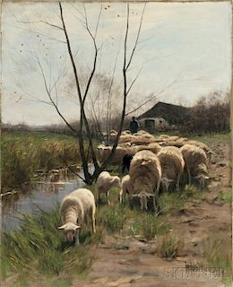 Hermanus Johannes van der Weele (Dutch, 1852-1930)      Shepherd with a Flock of Sheep