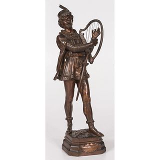 A Bronze Barde Statue After Jean Didier Debut (French, 1824-1893)