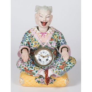 A Porcelain Nodder Chinese Figure with Clock, in the Meissen Style 