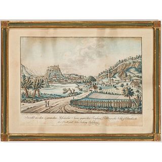 Five Austrian and French Hand-Colored Engravings Depicting Austrian Towns