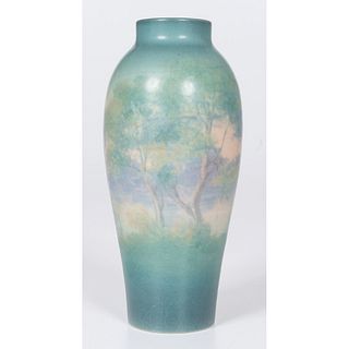 A Rookwood Pottery Scenic Vellum Vase, decorated by E.T. Hurley 