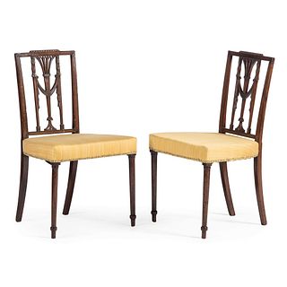 A Pair of Federal Carved and Inlaid Mahogany Side Chairs