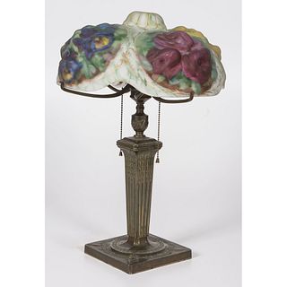 A Pairpoint Puffy Reverse-Painted Glass Table Lamp