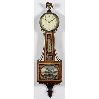 A Waltham Banjo Clock with Consitution & Guerriere Motif