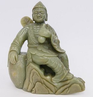 CHINESE CARVED GREEN JADE FIGURAL SCULPTURE