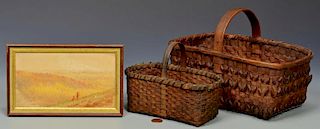 Thomas Campbell small oil & 2 early carrying baskets
