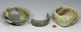3 Chinese jade and hardstone items inc. bowl, armband