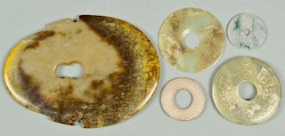 Jade bi discs and axe head, 5 items