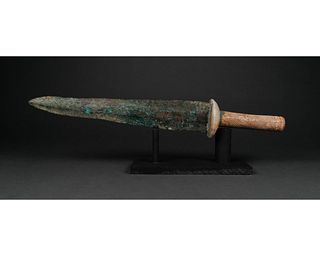 RARE ANCIENT BRONZE SWORD WITH BONE HANDLE