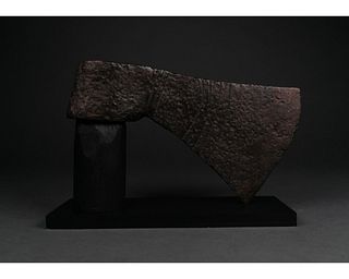 VIKING IRON AXE WITH DECORATION ON STAND