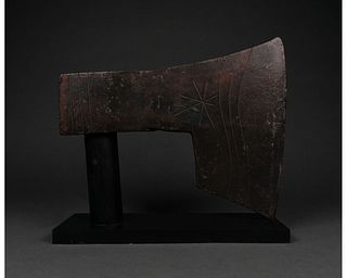 VIKING IRON AXE WITH DECORATION ON STAND