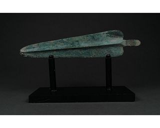 BRONZE AGE LEAF-SHAPED SPEAR ON STAND