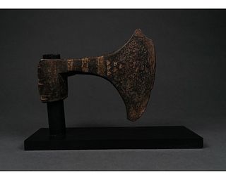 BEAUTIFUL MEDIEVAL GILDED AXE ON STAND